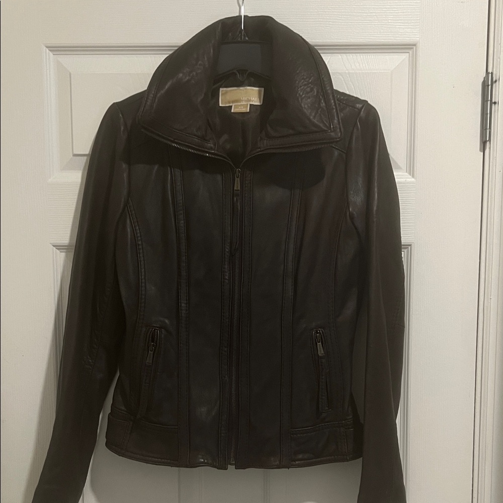 MICHAEL Michael Kors Dark Brown Leather Jacket
